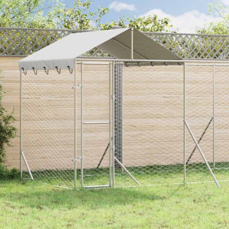 Perrera de exterior con techo acero galvanizado plata 6x2x2,5 m