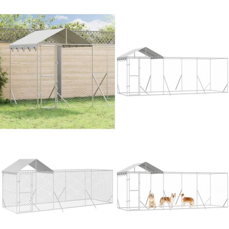 Perrera de exterior con techo acero galvanizado plata 6x2x2,5 m - Perrera exterior - Jaula para animales