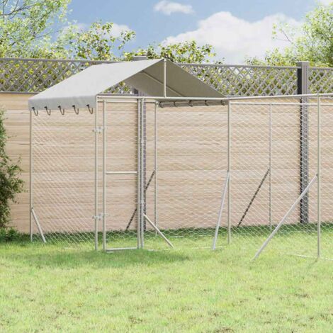 Perrera de exterior con techo acero galvanizado plata 6x6x2,5 m