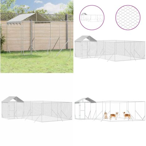 Perrera de exterior con techo acero galvanizado plata 6x6x2,5 m - Perrera exterior - Jaula con techo