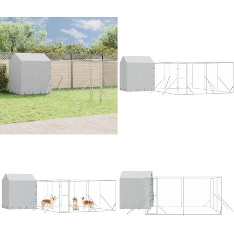 Perrera de exterior con techo acero galvanizado plata 6x6x2,5 m - Perrera exterior - Jaula para animales