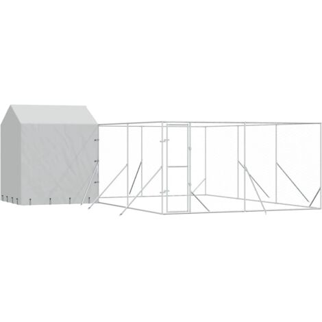 Perrera de exterior con techo acero galvanizado plata 6x6x2,5 m vidaXL