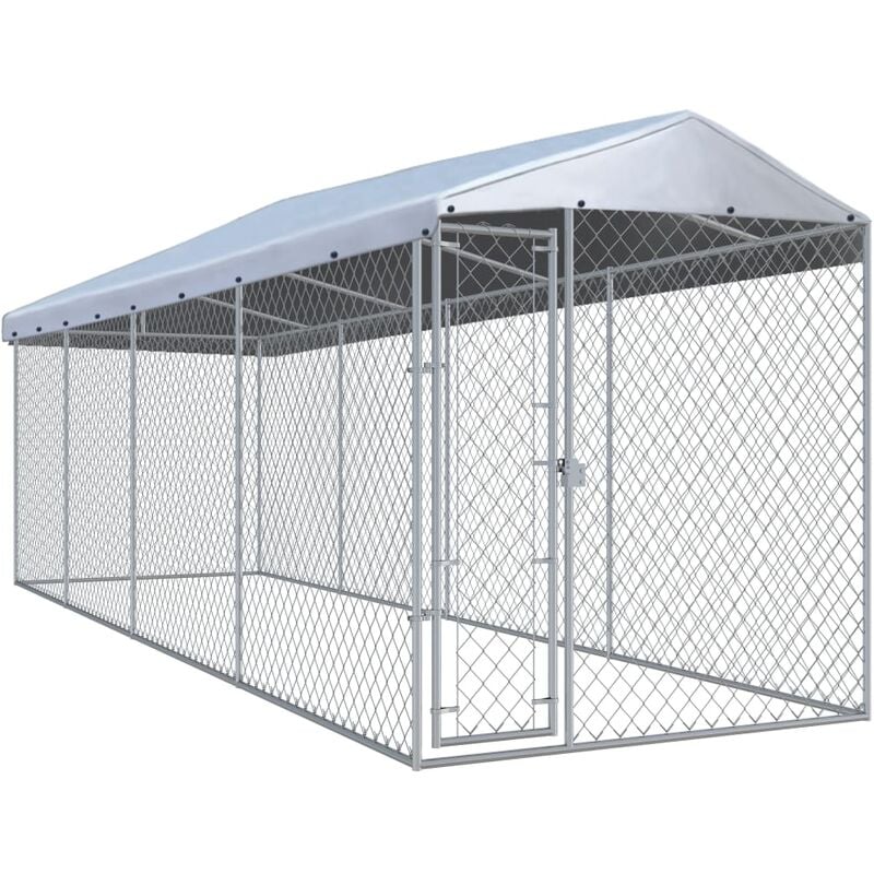 

Perrera de exterior con tejado 760x190x225 cm - Plateado