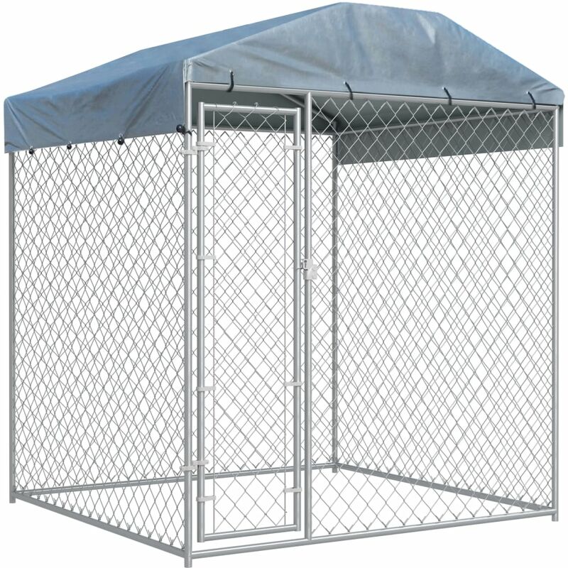 

Perrera de exterior con toldo 193x193x225 cm - Plateado