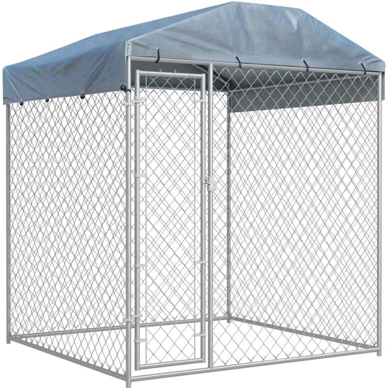 

vidaXL Perrera de exterior con toldo 193x193x225 cm - Plateado