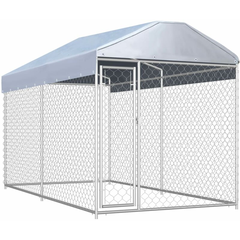 

Perrera de exterior con toldo 382x192x225 cm - Plateado