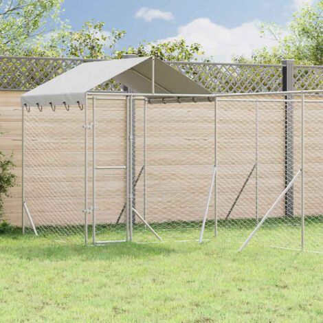 Perrera de exterior con toldo acero galvanizado plata 10x6x2,5m