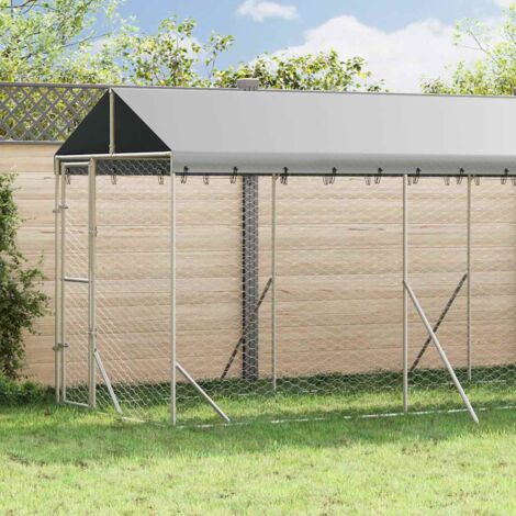 Perrera de exterior con toldo acero galvanizado plata 2x10x2,5m