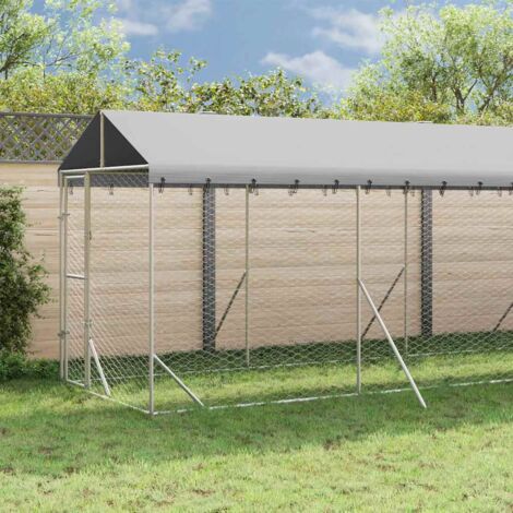 Perrera de exterior con toldo acero galvanizado plata 2x10x2,5m