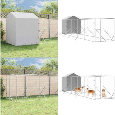 Perrera de exterior con toldo acero galvanizado plata 2x10x2,5m - Perrera exterior - Toldo para perros