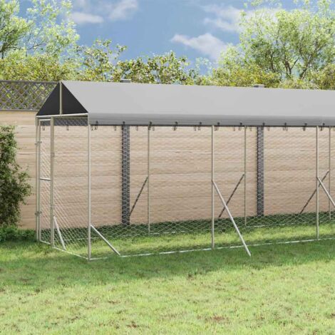 Perrera de exterior con toldo acero galvanizado plata 2x14x2,5m