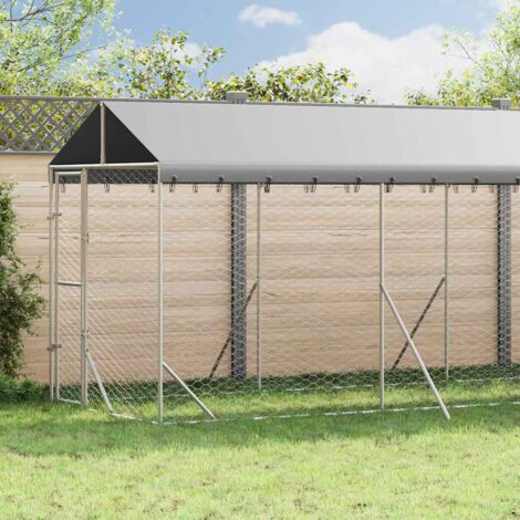 Perrera de exterior con toldo acero galvanizado plata 2x14x2,5m
