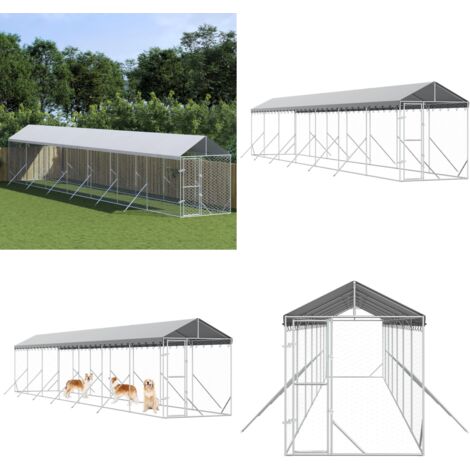 Perrera de exterior con toldo acero galvanizado plata 2x14x2,5m - Perrera exterior - Toldo para perros