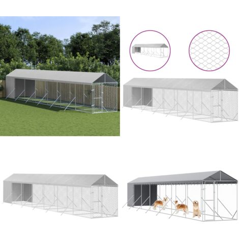 Perrera de exterior con toldo acero galvanizado plata 2x14x2,5m - Perrera exterior - Toldo para perros