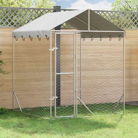 Perrera de exterior con toldo acero galvanizado plata 2x2x2,5 m
