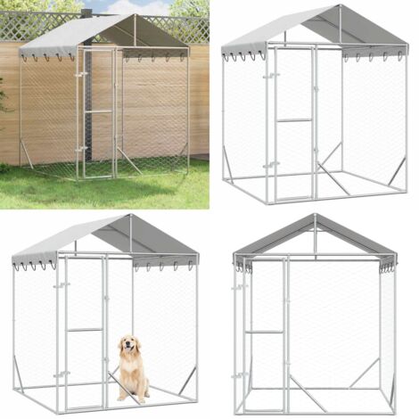 Perrera de exterior con toldo acero galvanizado plata 2x2x2,5 m - Perrera exterior - Toldo para perrera