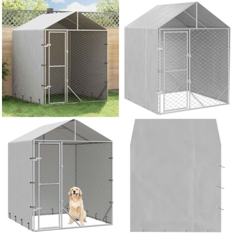 Perrera de exterior con toldo acero galvanizado plata 2x2x2,5 m - Perrera exterior - Toldo para perros