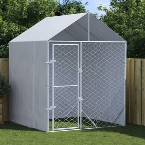 vidaXL Perrera exterior con toldo acero galvanizado plata 3x1,5x2,5 m