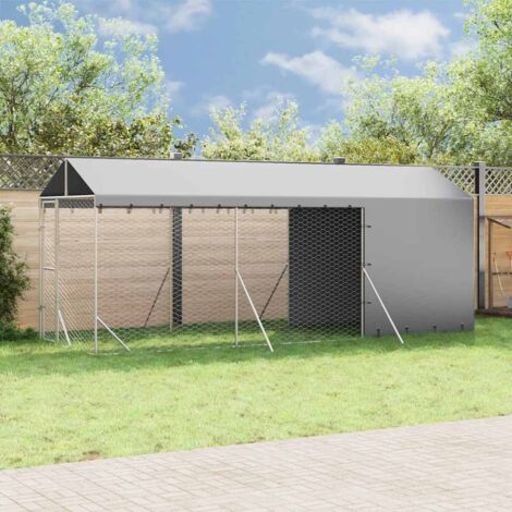 Perrera de exterior con toldo acero galvanizado plata 2x6x2,5 m