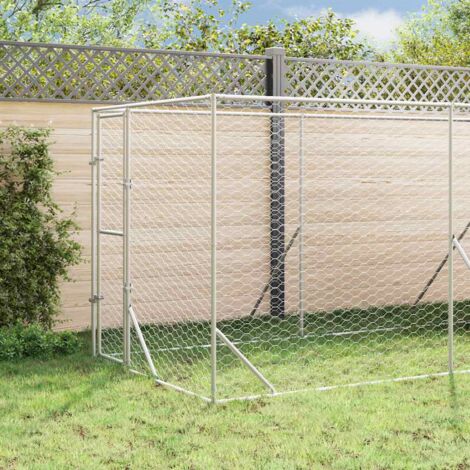 Perrera de exterior con toldo acero galvanizado plata 2x6x2,5 m