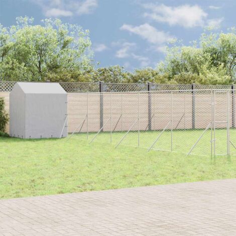 Perrera exterior con toldo acero galvanizado plata 12x12x2,5 m