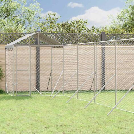 Perrera exterior con toldo acero galvanizado plata 12x12x2,5 m