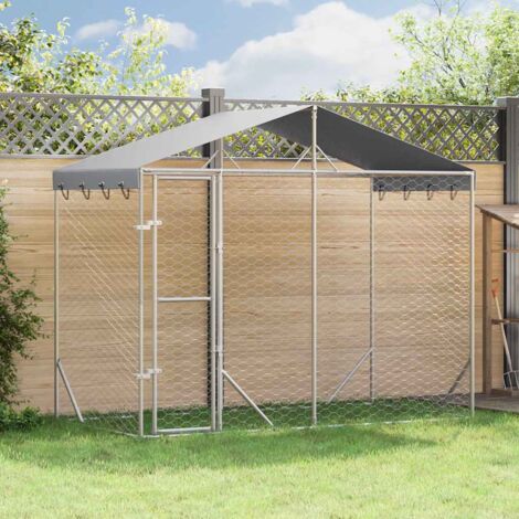 Perrera exterior con toldo acero galvanizado plata 3x1,5x2,5 m