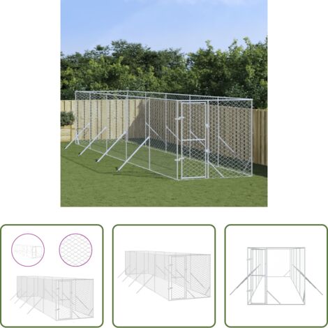 Perrera exterior -  Perrera de exterior acero galvanizado plateado 2x10x2 m