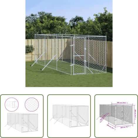 Perrera exterior -  Perrera de exterior acero galvanizado plateado 2x6x2 m