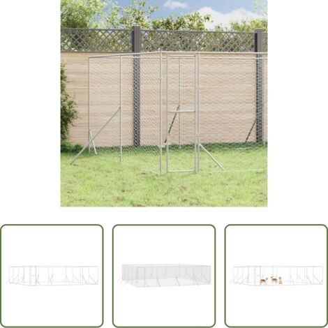Perrera exterior -  Perrera de exterior acero galvanizado plateado 8x8x2 m