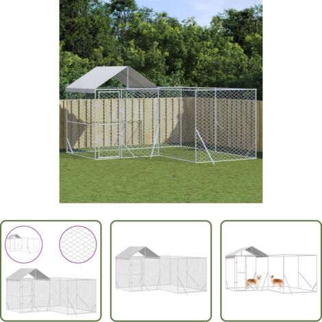 Perrera exterior -  Perrera de exterior con techo acero galvanizado plata 4x4x2,5 m