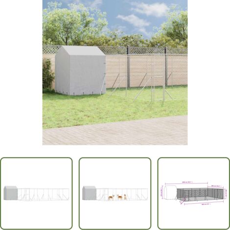 Perrera exterior -  Perrera de exterior con toldo acero galvanizado plata 10x6x2,5m