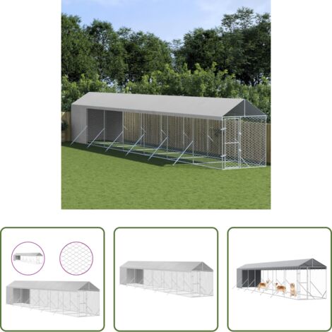 Perrera exterior -  Perrera de exterior con toldo acero galvanizado plata 2x14x2,5m