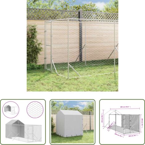 Perrera exterior -  Perrera de exterior con toldo acero galvanizado plata 2x6x2,5 m