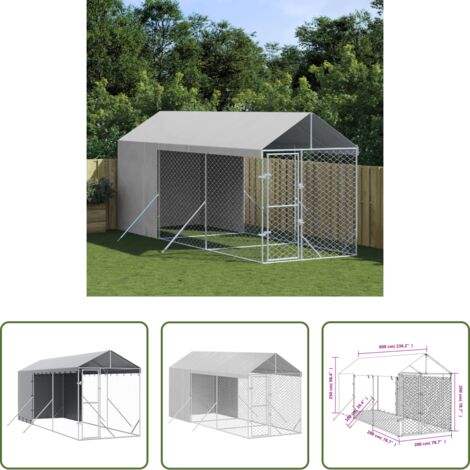 Perrera exterior -  Perrera de exterior con toldo acero galvanizado plata 2x6x2,5 m