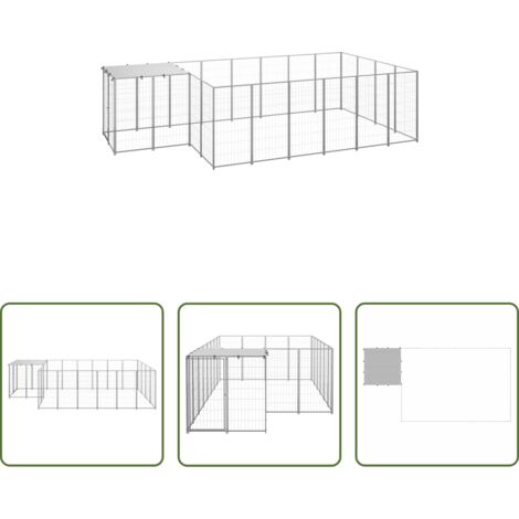 Perrera para perros -  Perrera plateada 8,47 m² acero