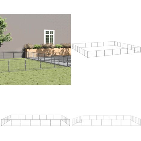 Perrera plateada 49 m² acero - Perrera para perros - Perrera al aire libre