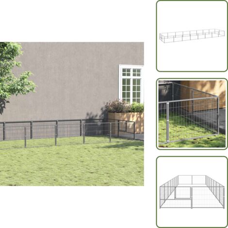 Perrera plateada - vidaXL Perrera plateada 16 m² acero - Perrera con cable
