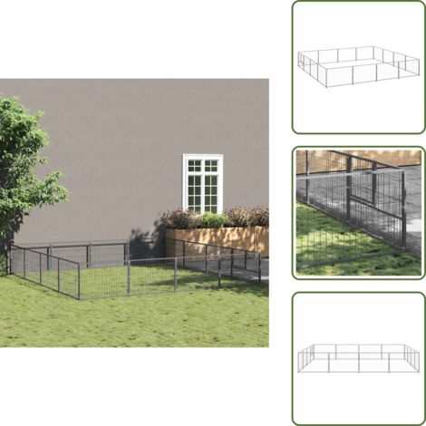 Perrera plateada - vidaXL Perrera plateada 16 m² acero - Perrera con cable
