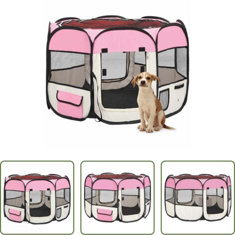 Perrera plegable -  Parque de perros plegable bolsa de transporte rosa 90x90x58 cm