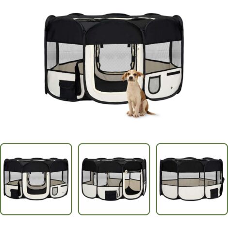 Perrera plegable -  Parque de perros plegable y bolsa transporte negro 145x145x61cm