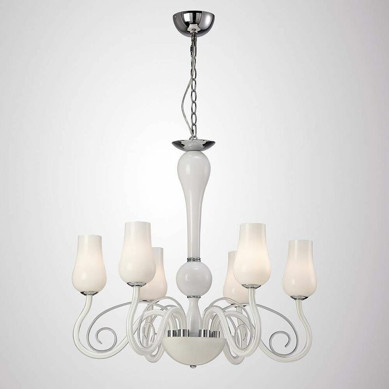 Perris pendant light 6 Bulbs polished chrome / glass / white