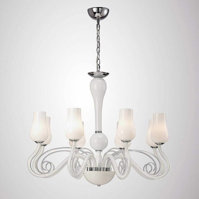 09diyas - Perris pendant light 8 Bulbs polished chrome / glass / white