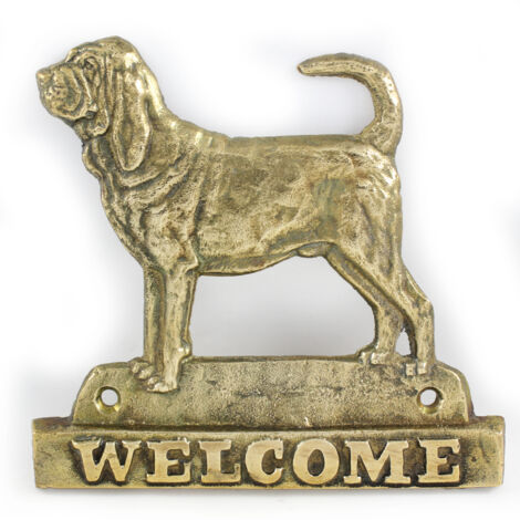 Perro de Sangre, el perro del santo Huberta - un cartel para puerta con un perro, una placa de bienvenida de latón, un cartel único con la palabra Welcome de Art-Dog