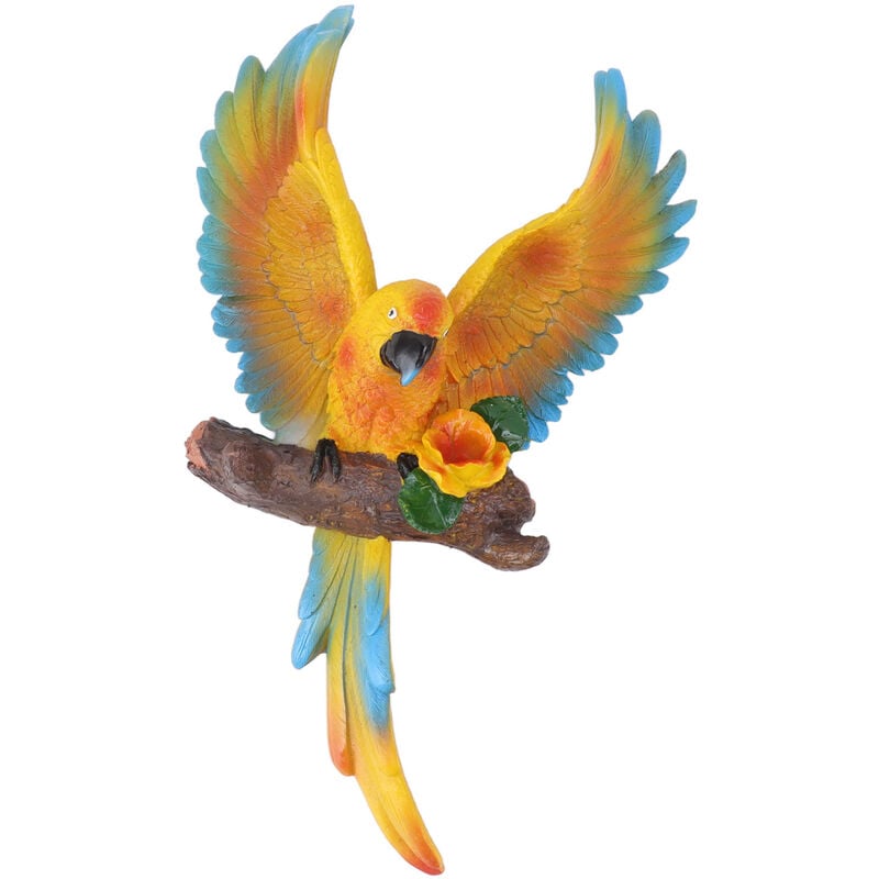 Sjlerst - Perroquet décoration murale résine vif battement suspendu perroquet Statue oiseau ornement pour jardin patio pelouse cour jaune