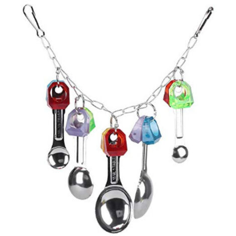 Perroquet et cuillères en métal colorées à suspendre, jouet à mordre pour oiseau d'amour, jouet pour oiseau, cuillère en métal, jouet à ficelle