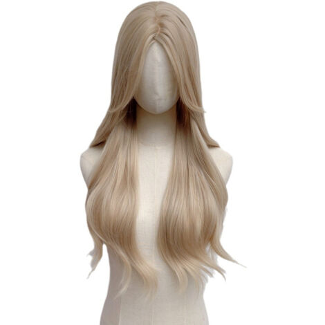 Perruque blonde platine, boucles longues décontractées, frange en huit, bandeau à la mode pour l'été