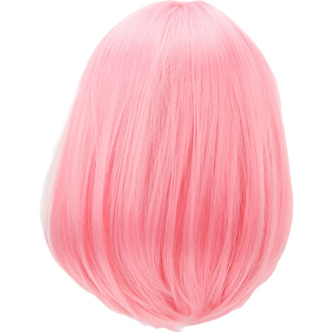 Perruque Bob Rose Fluffy avec Frange - Perruque Courte et Droit pour Étudiantes, Style Élégant