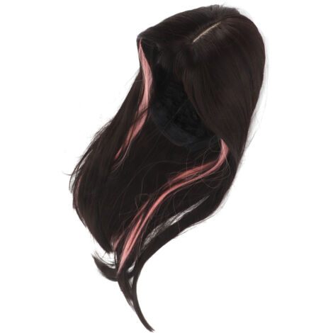 Perruque Longue Respirante en Fibres Thermorésistantes avec Frange pour Femmes - Noir Rose