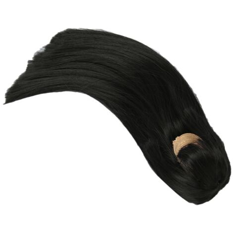 Perruque Noire Longue pour Poupée BJD 16cm, Frange Droite et Coiffure Modifiable